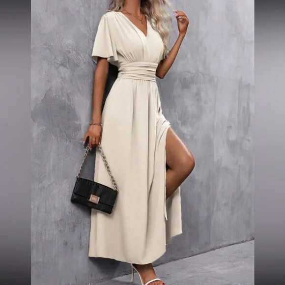 Boho butterfly sleeve slit thigh maxi dress